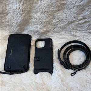Bandolier Black Leather Phone Case with Strap